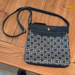 Tommy Hilfiger Square Crossbody Bag With Blue/Black/White Initial Pattern